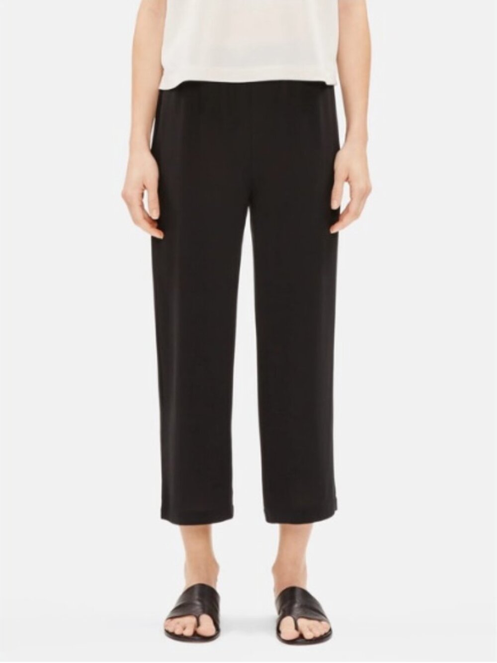 Eileen Fisher Silk Straight Cropped Pants Black Size XL